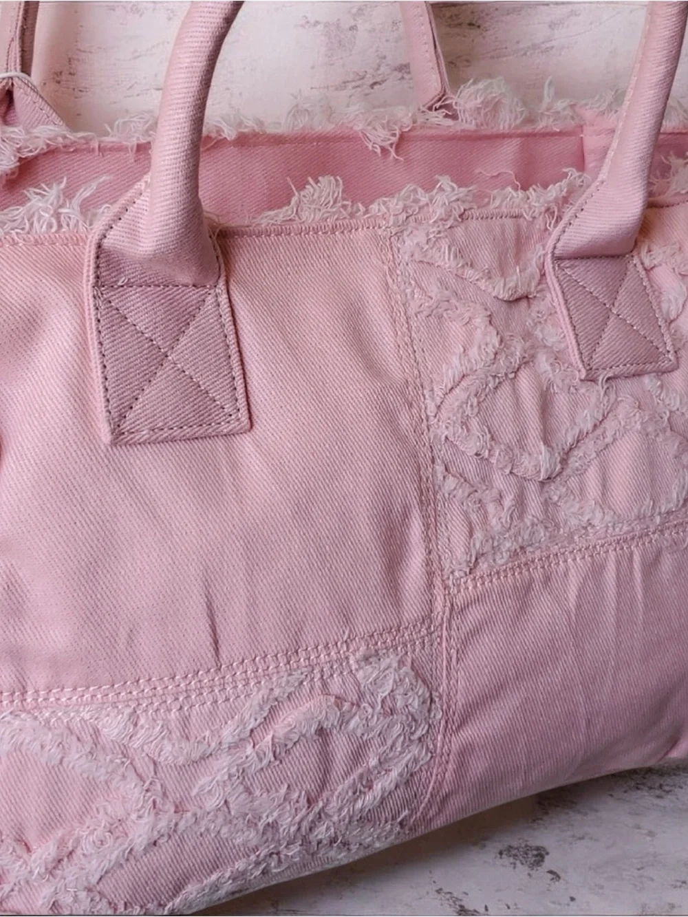 Wildfox Blush Pink Frayed Canvas Tote with Adjustable Strap